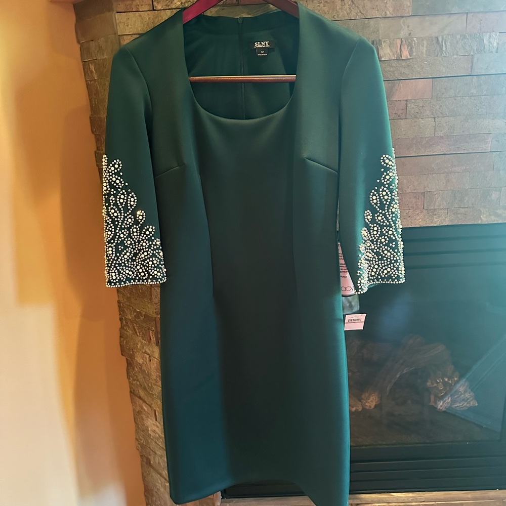 Alex Evenings evergreen  Dress with Embellished Sleeves